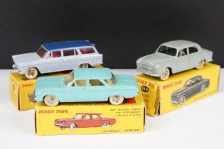 Three boxed French Dinky diecast models to include 548 Fiat 1800 Familiale in two tone blue, 24B