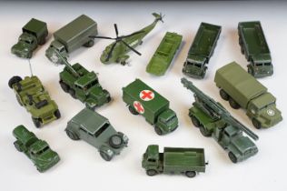 Collection of 14 Dinky military diecast models to include Berliet Gazelle, 665 Honest John missile