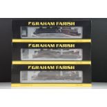 Three cased Graham Farish by Bachmann N gauge locomotives to include 372-650 Standard Class 4MT 2-