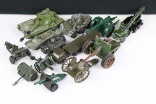 13 military diecast models to include examples from Dinky, Britains, Lone Star, Crescent Toys, etc