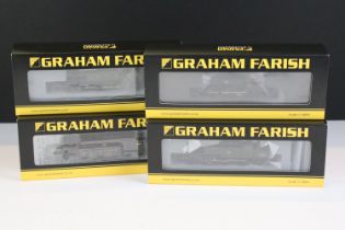 Four cased Graham Farish by Bachmann N gauge locomotives to include 371-981A Class 61XX Prairie Tank