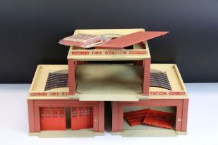 Three Dinky 954 Fire Station building accessory buildings, a couple of parts missing but gd