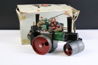 Steam Engine - Boxed Mamod SR1A Steam Roller Engine with green body and red wheels, all complete