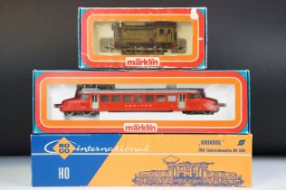 Three boxed HO gauge locomotives to include Roco International 4149A Krokodil DBB