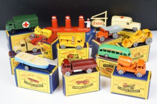 12 Boxed Matchbox Series Moko Lesney diecast models to include 26 Cement Mixer, 63 Service Ambulance