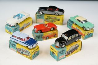 Six boxed Corgi diecast models to include 224 Bentley Continental Sports Saloon, 215 Ford