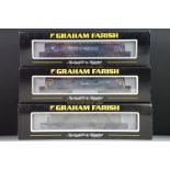 Three cased Graham Farish by Bachmann N gauge locomotives to include 371-402 Class 52 BR blue