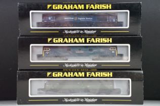 Three cased Graham Farish by Bachmann N gauge locomotives to include 371-402 Class 52 BR blue