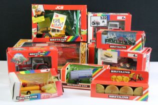 Ten boxed Britains 1/32 scale farming diecast models to include 9570 Massey Ferguson Combine