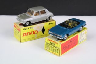 Two boxed French Dinky diecast models to include 1407 Simca 1100 in silver with beige interior,