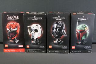 Lego - Four boxed Lego helmet sets to include Star Wars 75277 Boba Fett, Star Wars 75305 Scout