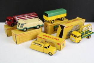 Five boxed Dinky diecast models to include French 33C Cargo Miroitier Simca, French 596 Arroseuse