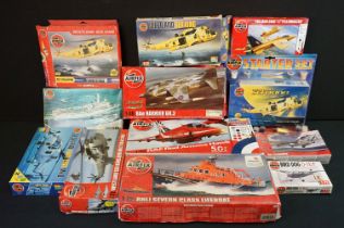12 Boxed Airfix plastic model kits to include 1/72 RNLI Severn Class Lifeboat, 1/48 RAF Red Arrows