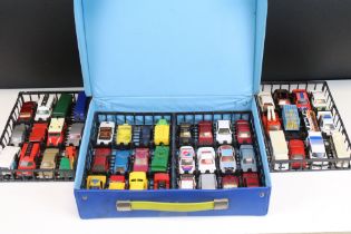 Matchbox Carrycase with 48 Matchbox diecast models to include Jaguar XJ6, Carmichael Commando, Horse