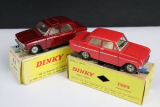 Two boxed French Dinky diecast models to include 510 204 Peugeot in metallic red with creamy white