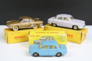 Three boxed French Dinky diecast models to include 519 Simca 1000 in pale blue (diecast vg,
