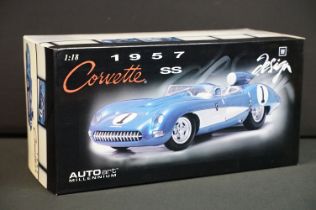 Boxed AutoArt 1/18 scale 71051 1957 Corvette SS diecast model in blue, ex