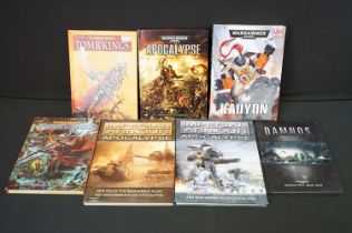 War Gaming - Seven Games Workshop Warhammer reference books to include Apocalypse, Kauyon, Tomb