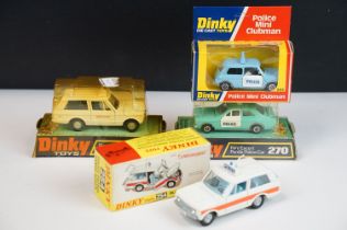 Four boxed Dinky emergency service diecast models to include 270 Ford Escort Panda Police Car, 268