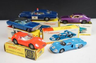 Five boxed Dinky Speedwheels diecast models to include 252 Pontiac RCMP Car, 200 Matra 630, 217 Alfa
