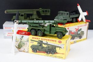 Three boxed Dinky military diecast models to include 665 Honest John Missile Launcher, 667 Missile
