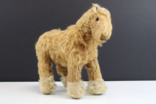 Merrythought brown straw filled mohair horse teddy bear with Merrythought label and button to