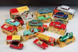 13 Boxed Mid 20th C Dinky diecast models to include 214 Hillman Imp Rally Car, 112 Austin Healey