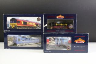 Four boxed Bachmann OO gauge locomotives to include 32-521NRM Deltic Prototype DP1 weathered, 32-725