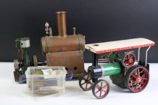 Mamod TE1A Steam Traction Engine plus an unmarked stationary steam engine and accessories