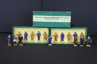 Two boxed Dinky O gauge No 4 Engineering Staff metal figure sets, both complete and vg with some