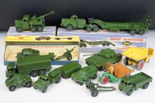 Three boxed Dinky military diecast models to include 660 Tank Transporter, 661 Recovery Tractor