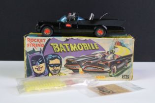 Boxed Corgi 267 Batmobile diecast model with both Batman & Robin figures, secret instructions,