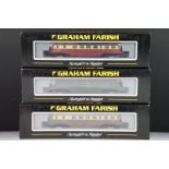 Three cased Graham Farish by Bachmann N gauge locomotives to include 371-627A BR(WR) Railcar,