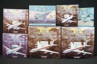 Seven boxed Corgi Aviation Archive diecast model planes to include 5 x 1/144 scale AA32902 Classic