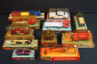 11 Boxed Dinky diecast models to include 956 Turntable Fire Escape, 439 Ford D800 Snowplough And