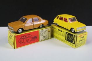 Two boxed French Dinky diecast models to include 1424 Renault 12 in brown / mustard yellow with