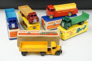 Five boxed Dinky commercial diecast models to include 511 Guy 4 Ton Lorry in two tone blue, 591