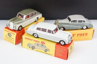Three boxed Dinky Rolls Royce diecast models to include 551 Silver Wraith in two tone grey, and 2