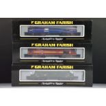 Three cased Graham Farish by Bachmann N gauge locomotives to include 371-350 Class 60 Diesel 60052