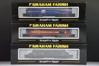 Three cased Graham Farish by Bachmann N gauge locomotives to include 371-350 Class 60 Diesel 60052