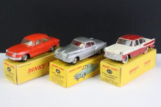 Three boxed French Dinky diecast models to include 547 PL17 Panhard in red (paint scratch to roof