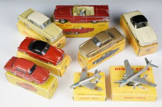 Eight French Dinky diecast models in reproduction and repaired boxes to include 555 Cabriolet Ford