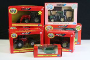 Seven boxed Britains 1/32 scale Authentic Farm diecast models to include 09593 Wright Rain