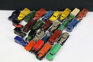 27 Mid 20th C Dinky diecast models to include 34C Austin Loudspeaker Van in fawn, 2 x 25F Market