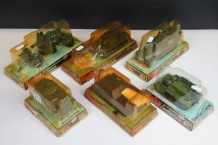 Six boxed Dinky military diecast models to include 656 88mm Gun, 694 Tank Destroyer, 692 Leopard