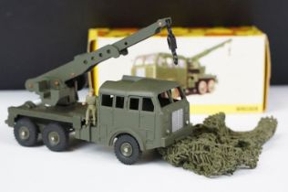 Boxed French Dinky 806 Wrecker diecast model with camo netting and driver figure, ex with gd box