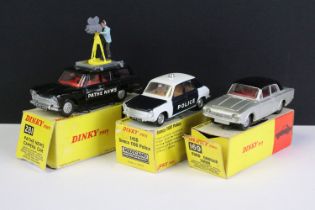 Three boxed French Dinky diecast models to include 281 Pathe News Camera Car in black with red