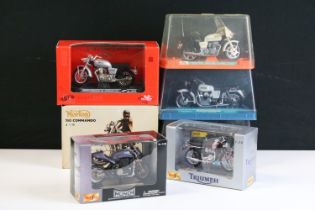 Seven boxed / cased diecast model motorbikes to include 2 x cased Nacoral models featuring Guzzi 750