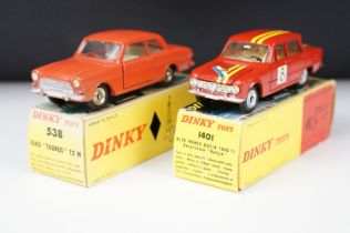 Two boxed French Dinky diecast models to include 538 Ford Taunus 12M in coral body with white