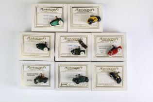 Eight boxed Autocraft 1/60th handmade white metal models Pre War Dinky Style Motorcycles